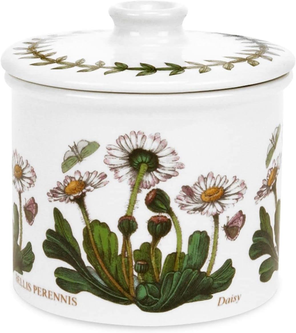 Portmeirion Botanic Garden Daisy Sugar Bowl with Lid, Fine Stoneware, Chip Resistant Glaze, Dishwasher and Microwave Safe, Made in England, 200ml