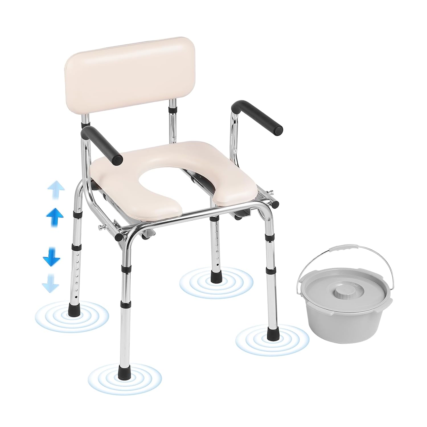 VEVOR Store VEVOR Commode / Night Chair with Padded Seat, Fold-Down Armrests, 7 Levels Height Adjustable 490-640 mm, Removable Bucket, 158.8 kg Load Capacity, Portable Toilet for Adults