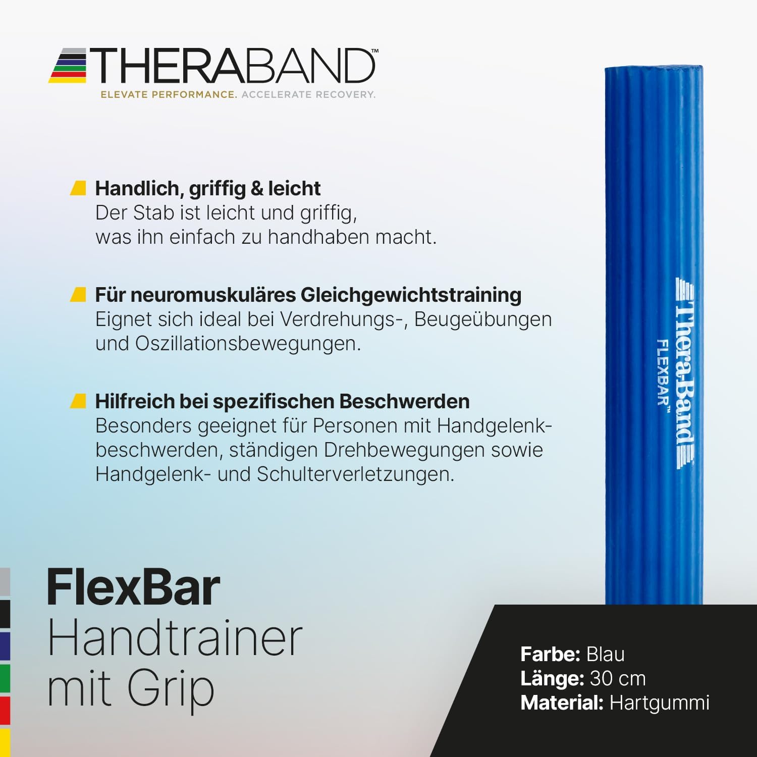 THERABAND Store TheraBand FlexBar Hand Trainer | Forearm Trainer for Rehabilitation & Grip Strength | Training Device for Hand, Wrist & Forearm | Fitness Accessory | Hand Muscle Training | Flexible Exercise Bar