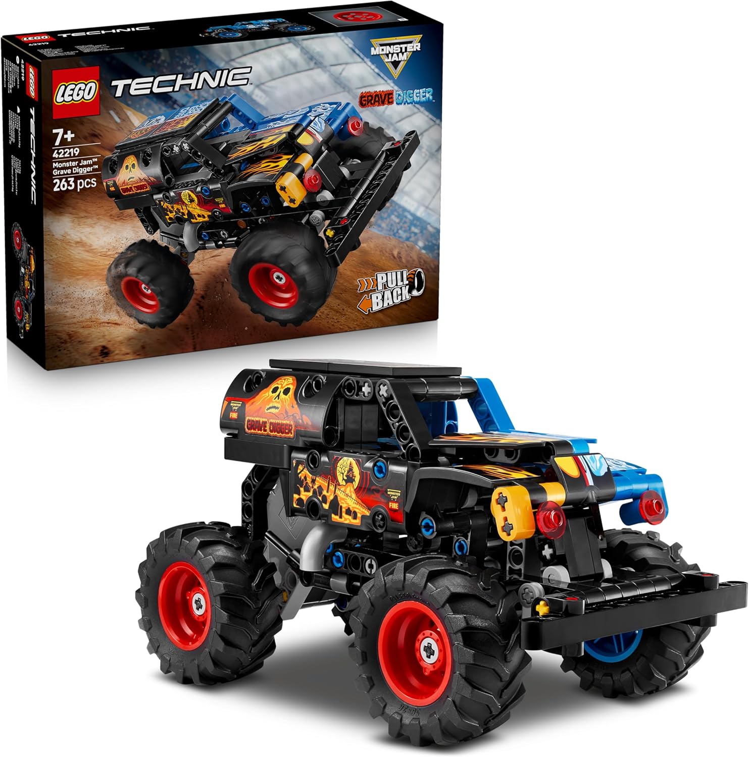 LEGO Technic Monster Jam Grave Digger Fire and Ice Monster Truck Model Making & Construction Toy with Pull-Back Motor - Toy for Children, Girls & Boys - Gifts for Children - 42219