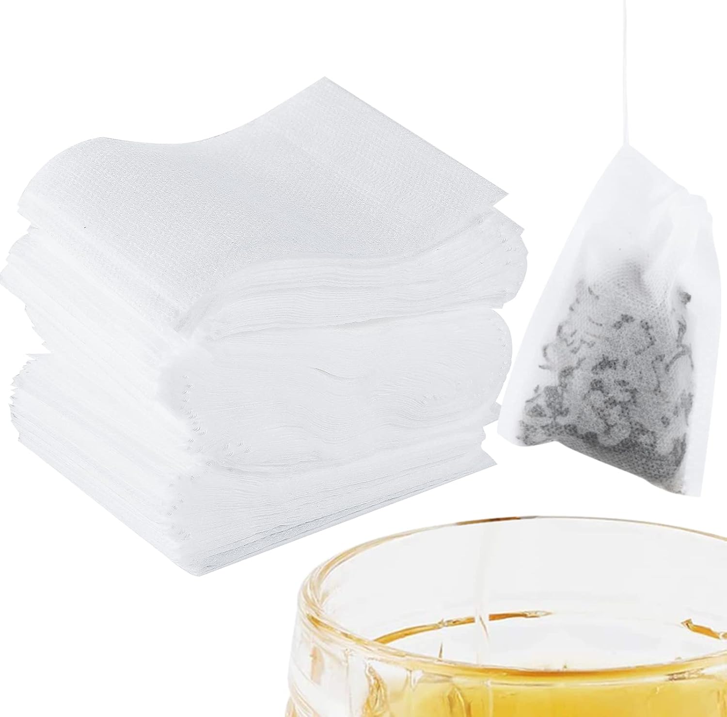Pack of 400 Tea Filter Bags, 9 x 7 cm Tea Filter with Drawstring, Empty Tea Bags for Self-Filling, Tea Filter Bags for Loose Tea, Spices, Herbal Powder, Coffee (White)