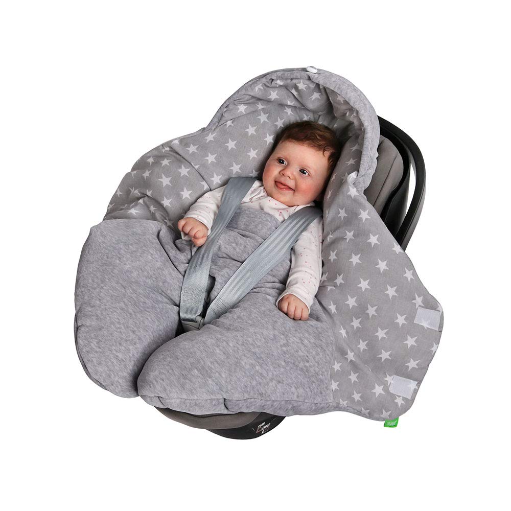 LULANDO BULI Velour Swaddling Blanket for Baby Seat, 90 x 80 cm, Sleeping Bag for Babies, Boys and Girls, Protection for Baby Seat and Child Seat (Pink-White Stars/Grey) (5902659885388)