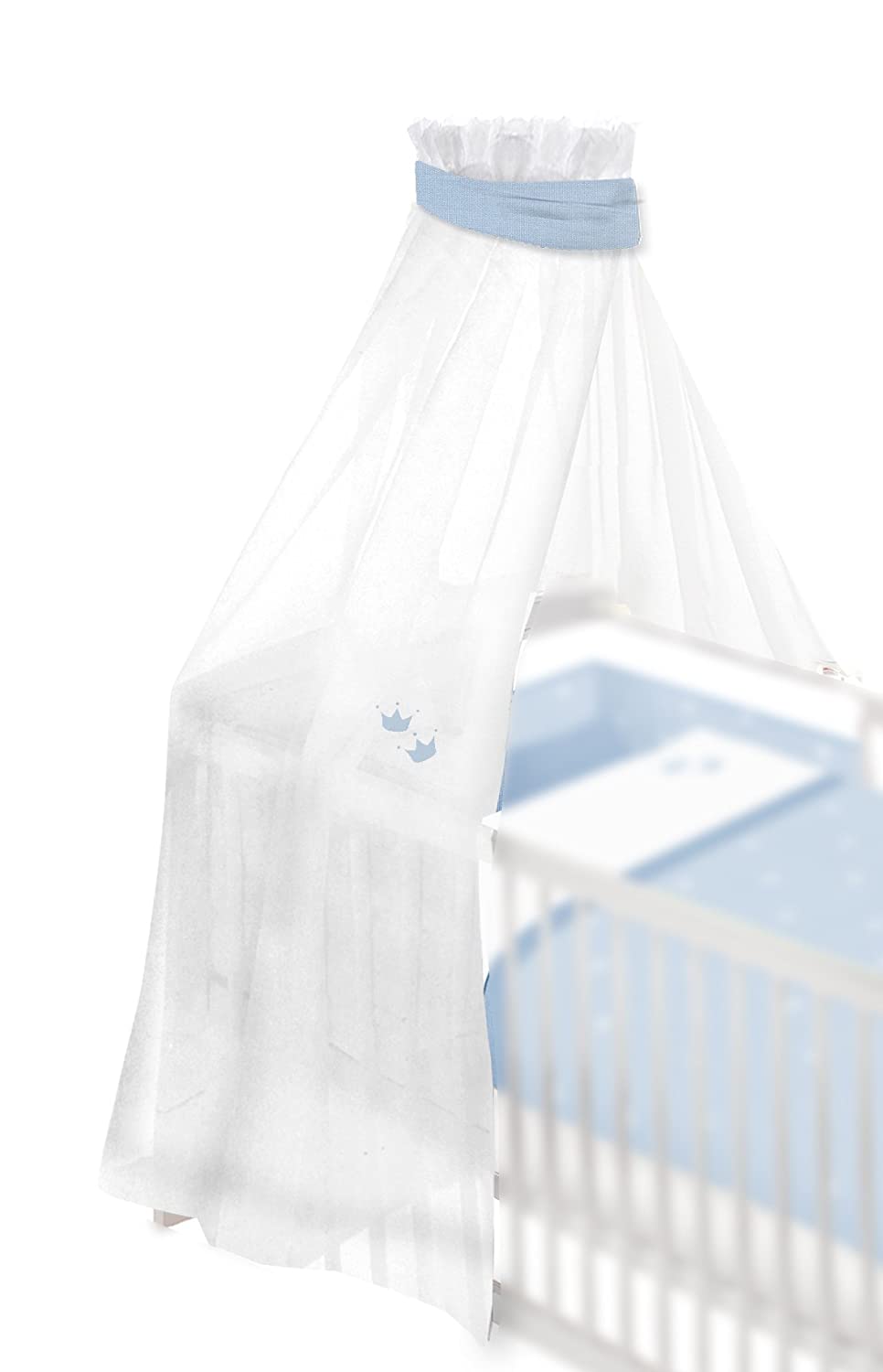 Traeumeland Träumeland TT12404 Cot Canopy with Small Embroidered Crowns 160 x 300 cm Blue