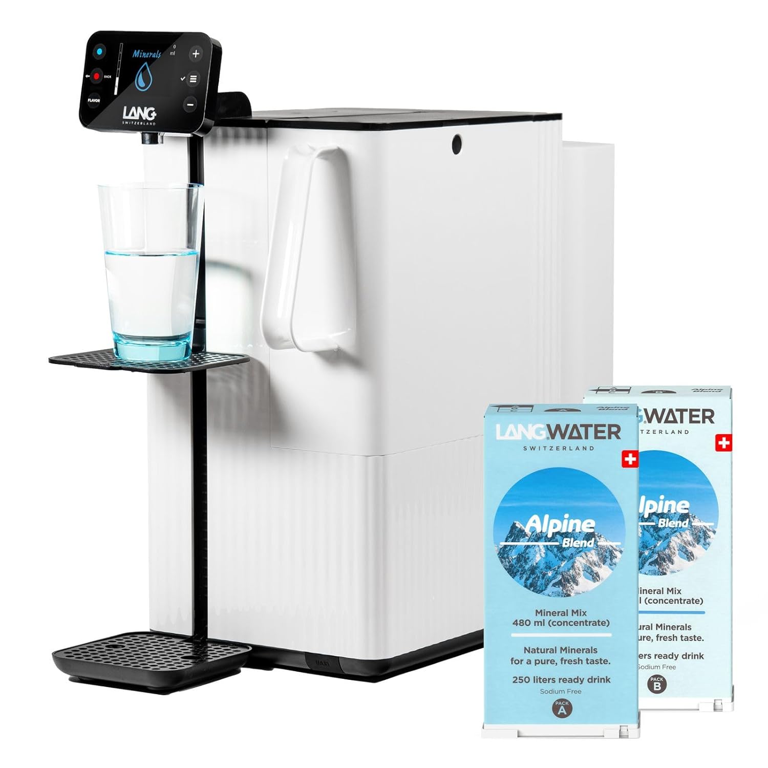 LANG WATER Water Filter & Mineralization - Osmosis System & UV - Hot Water Dispenser - No Installation - Environmentally Friendly No Plastic - 2 Mineral Packs Included