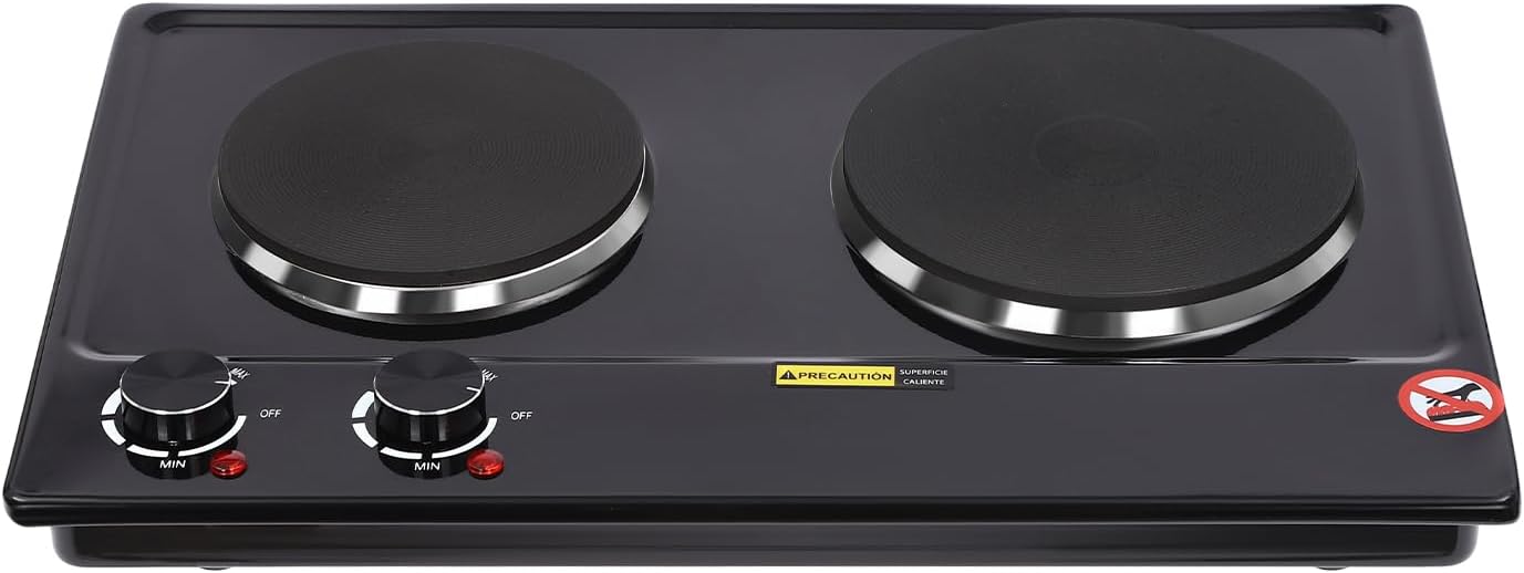 Legwfdthy 2500 W Electric Two-Zone Hob Portable Induction Hob with 6 Temperature Settings Fast Infrared Heating and Overheating Protection for Home Camping Motorhome Black 20.5 x 14.2 Inches