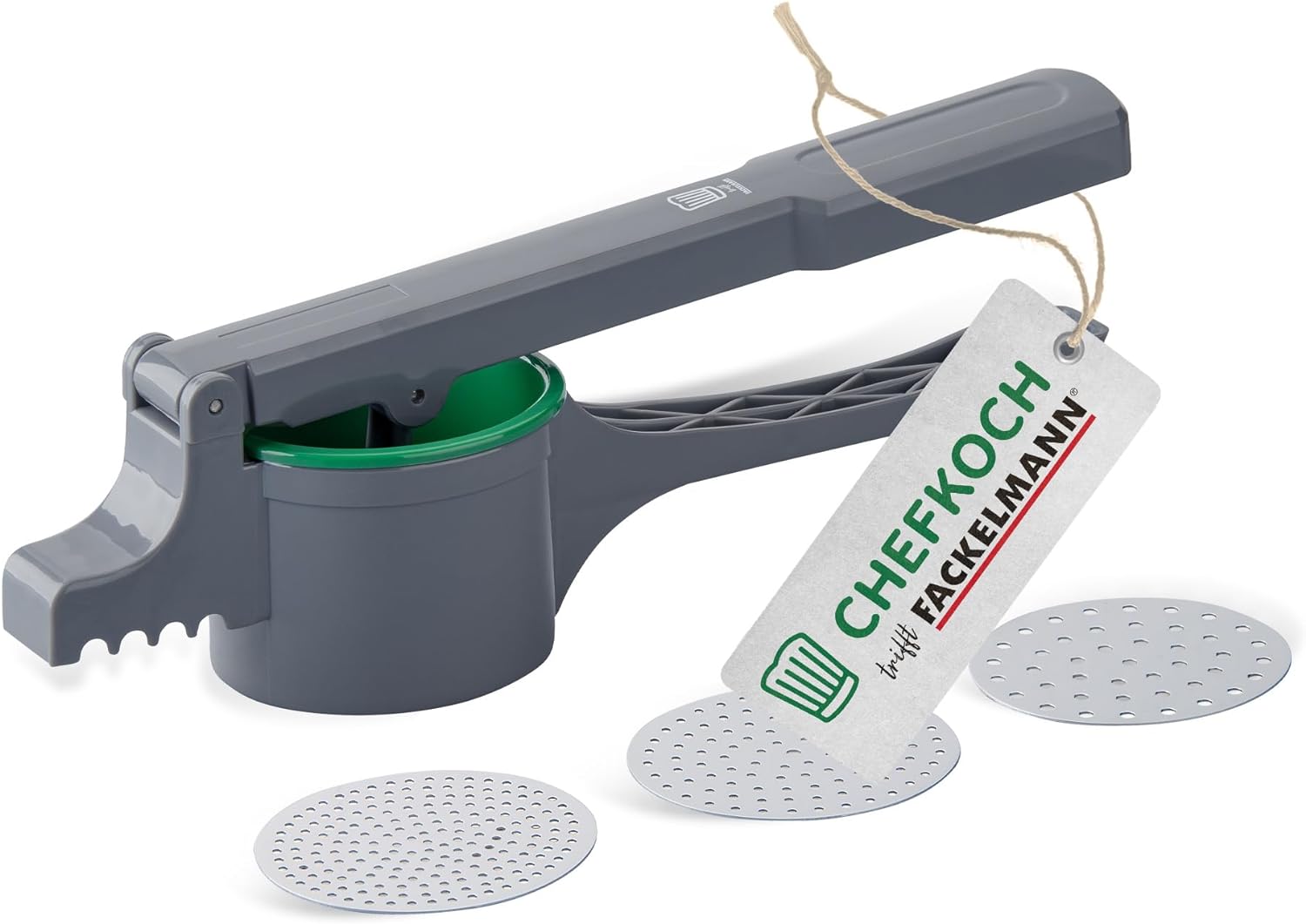 Fackelmann Chef Spaetzle Press for Potatoes, Spaetzle, Spaghetti Ice Cream & Co - Press With 3 Perforated Discs with Different Thicknesses (2-3 mm) - Robust and Ergonomic