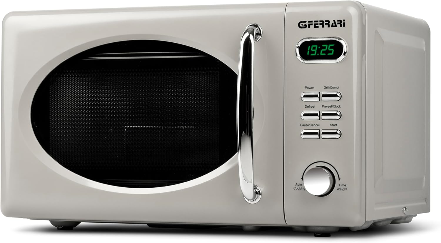G3 Ferrari G10155 Sapormio Vintage Digital Retro Microwave Oven 1150W 20L 8 Programs 4 Cooking Functions Includes Accessories 60 Minute Timer Chalk White