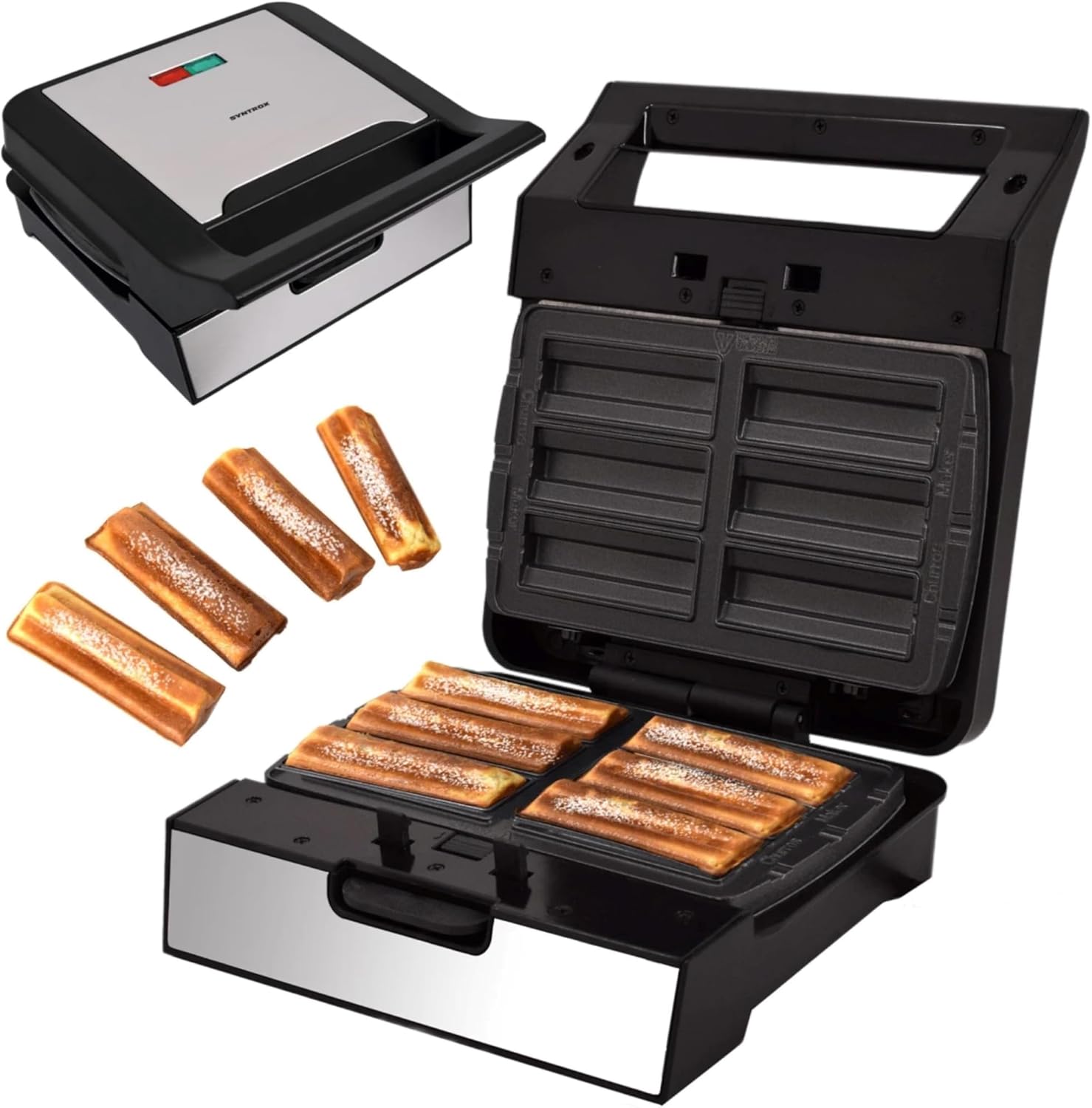 Syntrox Germany Syntrox Churros Maker with Removable Plates, 1400 Watt, Stainless Steel, Fast Heating, Non-Stick Coating, Various Removable Plates, Multifunctional Device