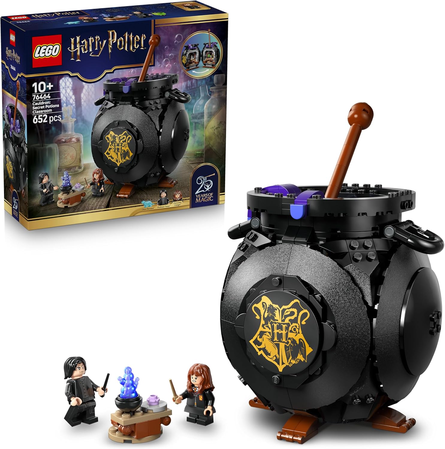 LEGO Harry Potter Cauldron: Secret Classroom for Magic Potions - DIY Set for Desk or Bedroom with Patronus and Hermione and Snape Mini Figures - Gift for Children from 10 Years - 76464