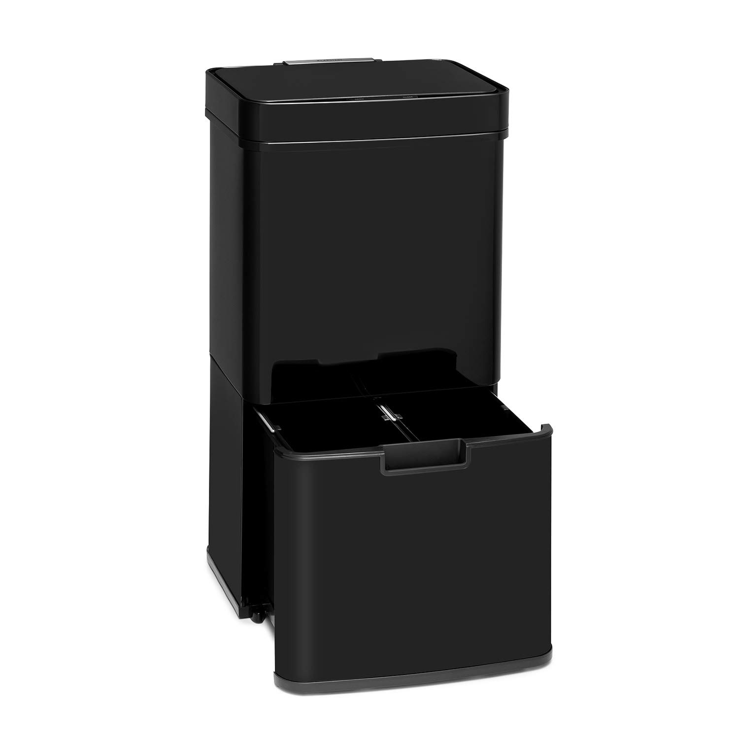 Klarstein Store Klarstein Royal Trash Sensor Bin, 72 L Volume in 4 Containers, Residual Waste & Recycling Waste: 43 & 2 x 12.5 L, Organic Bucket with Lid: 4 L, Automatic Opening and Closing, Glossy Black