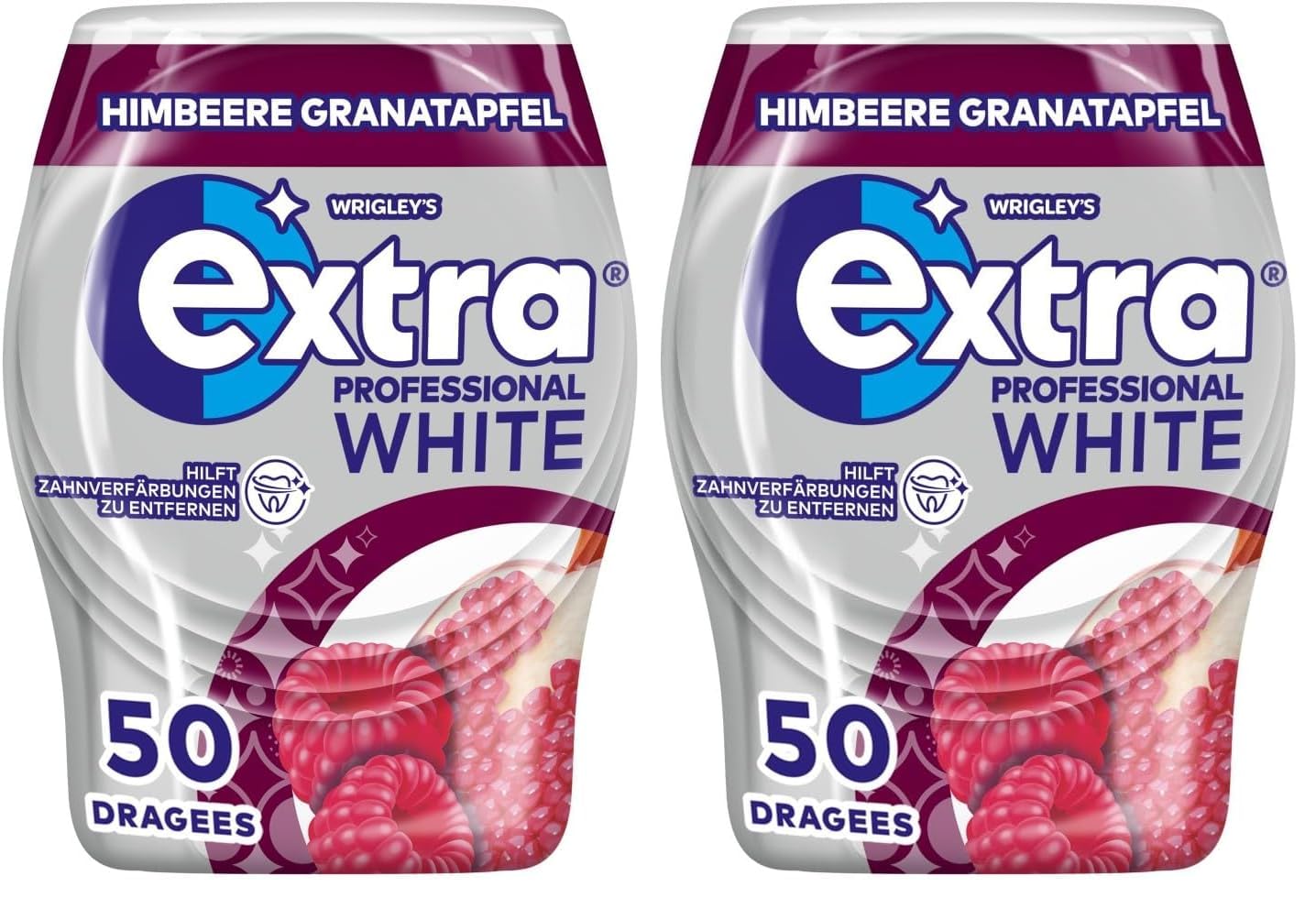 EXTRA Store Extra Professional White Chewing Gum, Raspberry Pomegranate, 50 Dragees (Pack of 2)