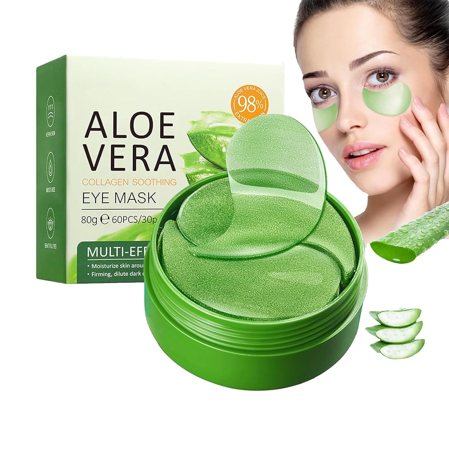 Pack of 60 Aloe Vera Eye Pads Against Dark Circles, Eye Pads Against Dark Circles, Hyaluronic Acid Eye Patches Against Dark Circles, Wrinkles, Swelling and Eye Bags, Moisturizing Eye Mask