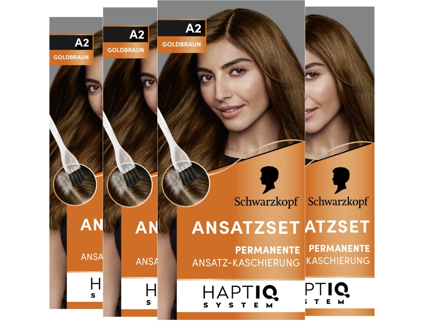Schwarzkopf Root Set A2 Golden Brown Level 3 (4 x 44.5 ml), Permanent Hair Color for Concealing Hairline in Just 10 Minutes, Root Color for Harmonious Transitions