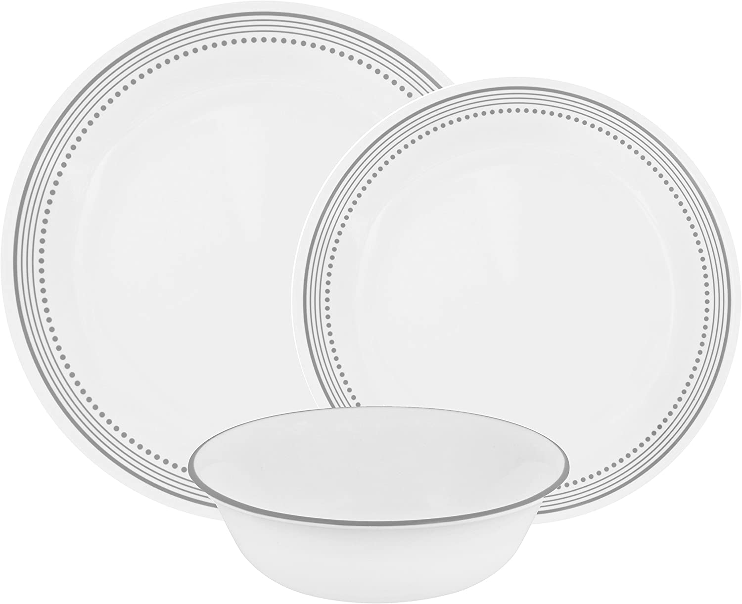 CORELLE Vitrelle Set of 12 Glass Dinner Set, Shatterproof, Shatterproof, Glass, Grey, 27.94 x 12.38 x 26.67 cm