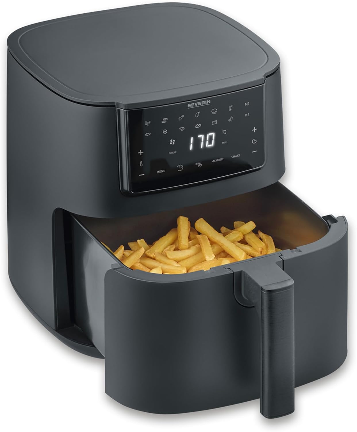 Severin FryLight FR 2462 Single XXL Hot Air Fryer, 7 L, 11 Automatic Programmes, Touch Display, Versatile Preparation, Memory Function, Keep Warm Function, Non-Stick Coating, 1700 W, Black, FryLight