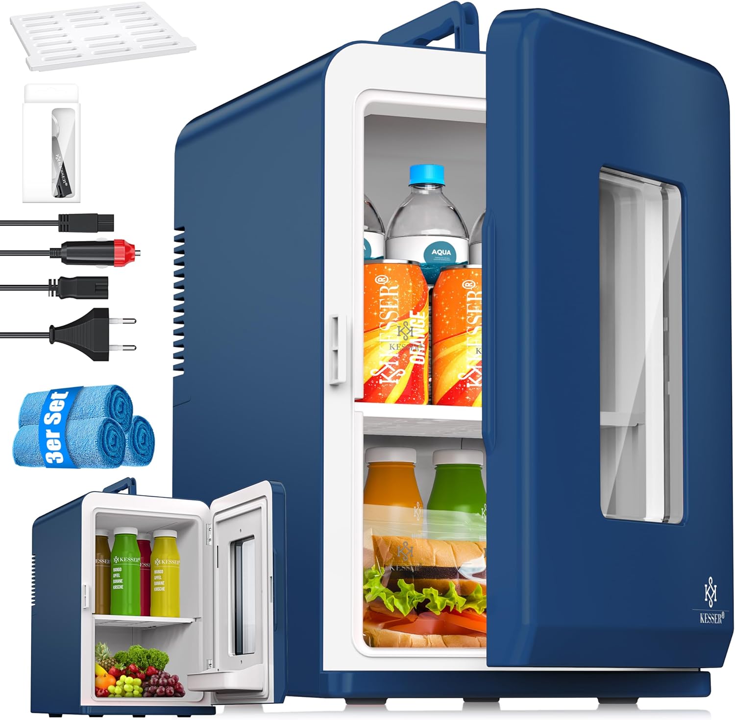 KESSER 2-in-1 Mini Fridge Cool Box, 15 Liters, Cooling and Heating Function, Portable, AC DC 220-240 V/12 V Socket, Cigarette Lighter, Warming Box, Mini Thermal Box, Car, Offices, Rooms, Camping