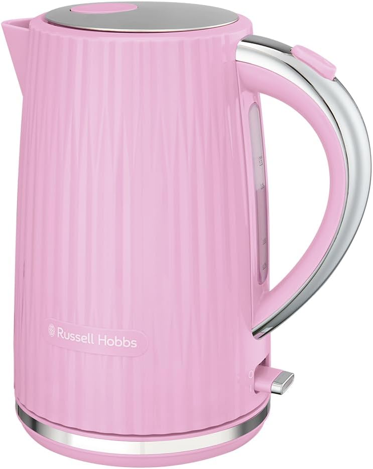 Russell Hobbs Eden 27362-70 Kettle (for Hot Water, Tea or Coffee, 1.7 L, Lid Opening at the Touch of a Button, Removable Limescale Filter, Luminous Switch, Stainless Steel Accents, Raspberry, 2400W)