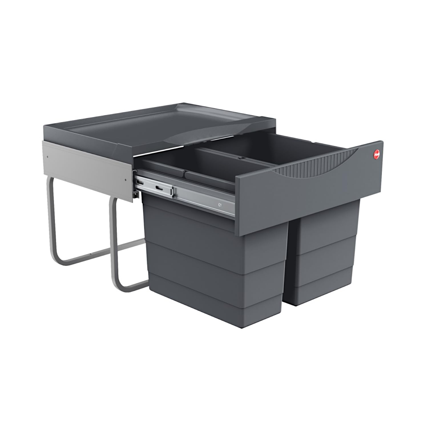 Hailo Waste Bin 3644901 | 2-Way Space-Saving Tandem Waste Separation System | 18 + 12 L Inner Bucket in Telescopic Full Extension | from 50 cm Wide Base Cabinet Can Be Mounted with Revolving Door |