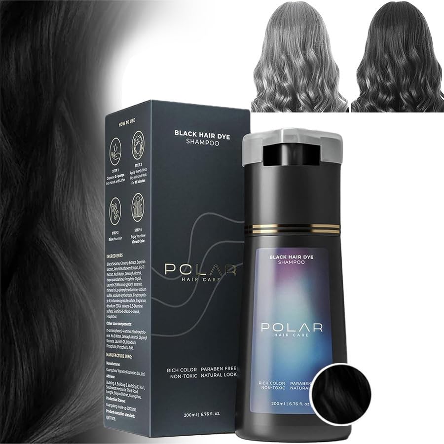 Generic Polar Hair Dye Shampoo, Polar Hair Care, 3-in-1 Instant Hair Dye Shampoo, Polar Hair Care Instant Dye Shampoo, Suitable for Women and Men, for Gray Hair Coverage (Black)