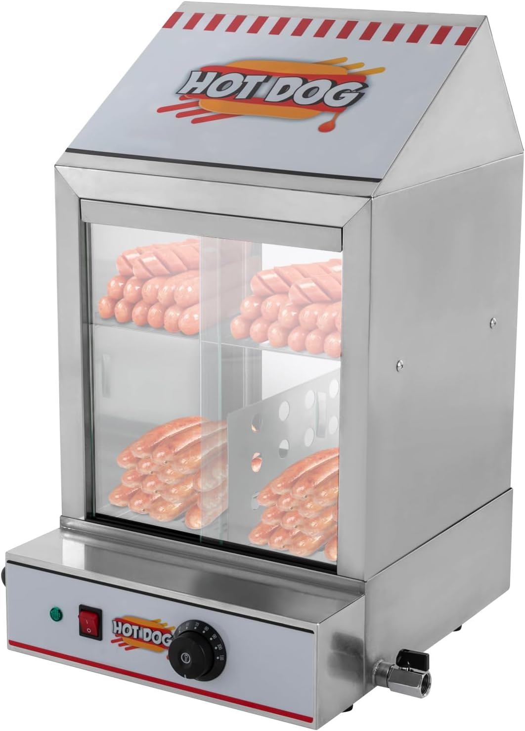 Hot Dog Steamer Hot Dog Maker Stainless Steel 40L 30-110°C Sausage Warmer Drain Valve for Fast Food Restaurants Supermarkets Parties Cinemas