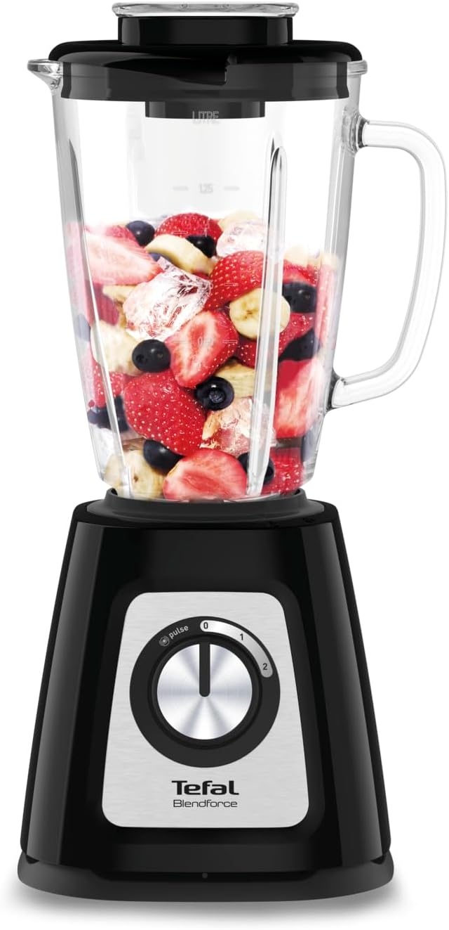 Tefal Blendforce BL4358 2 Stand Mixer, 800 Watt, Powelix Technology, Shockproof 1.75 L Thermos Glass Container, Mixer with Air Cooling System, Easy Cleaning, Dishwasher Safe Container, Black