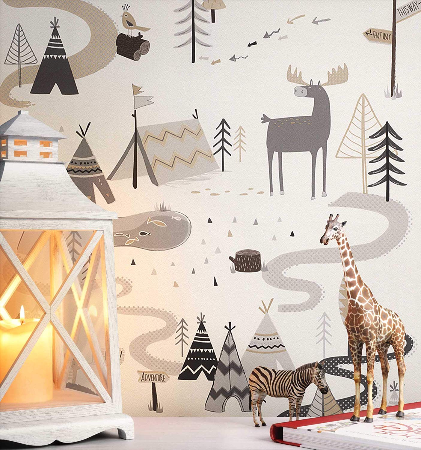 Newroom Design Newroom Childrens Wallpaper Beige Non-Woven Wallpaper Beige/Cream, Grey, L