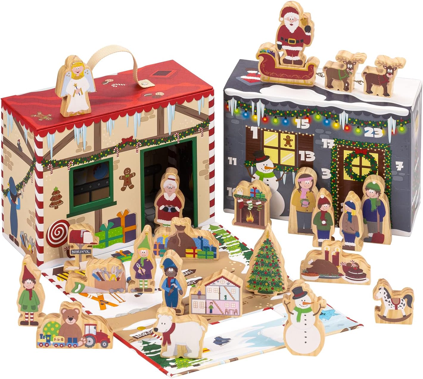 yoamo Wichtelwerkstatt Advent Calendar with Play Case with Wooden Figures for Children in High-Quality Storage Case (1 Set)
