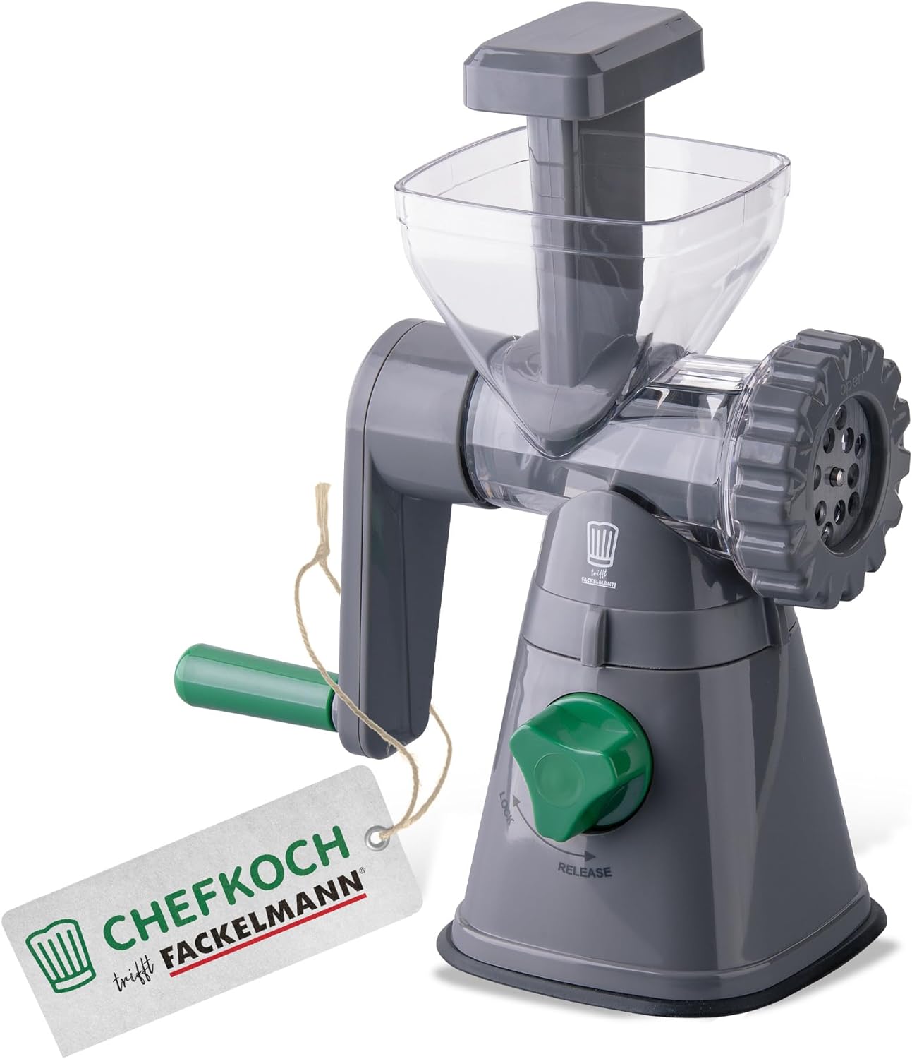 FACKELMANN Chefkoch Meat Mincer with Pastry Attachment - Rotary Mincer for Meat Also Ideal for Baking Cookies & festive Pastries - 2 Perforated Discs (Fine & Coarse Chop) & 6 Moulds for Biscuits
