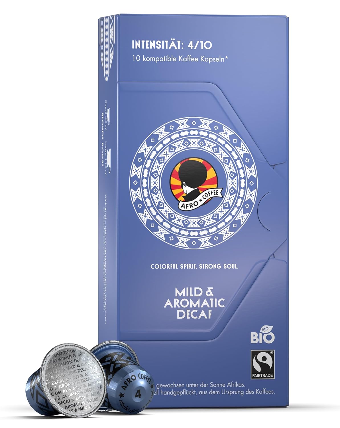 AFRO COFFEE Mild & Aromatic Decaf Organic I 10 Premium Coffee Capsules Fairtrade I Arabica Decaffeinated I Compatible Coffee Capsules I East Africa I Medium Roasted & Low Acid