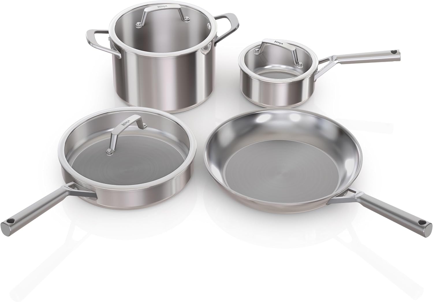 Ninja EverClad C99007 Stainless Steel Cookware 7 Piece Pot and Pan Set, Cookware Set, All Stove Types and Induction, Oven Safe to 315°C, Three Ply, Commercial Grade, 7-Piece