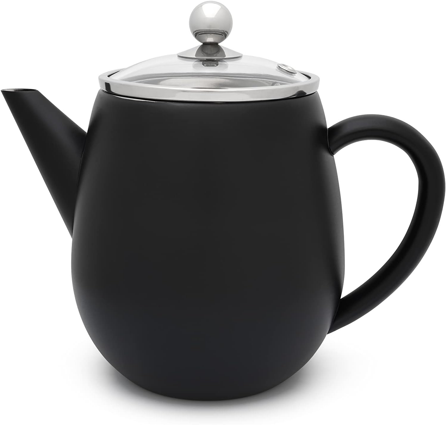 Bredemeijer Small Black Double-Walled Stainless Steel Teapot 1.1 Litres with Filter Strainer for Preparation of Loose Tea