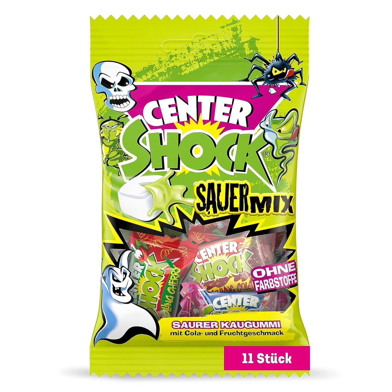 Center Shock Store Center Shock Sour Mix 1 Pack of 11 Extra Acidic Chewing Gums with Filling No Dyes Suitable for Birthday and Christmas 44g