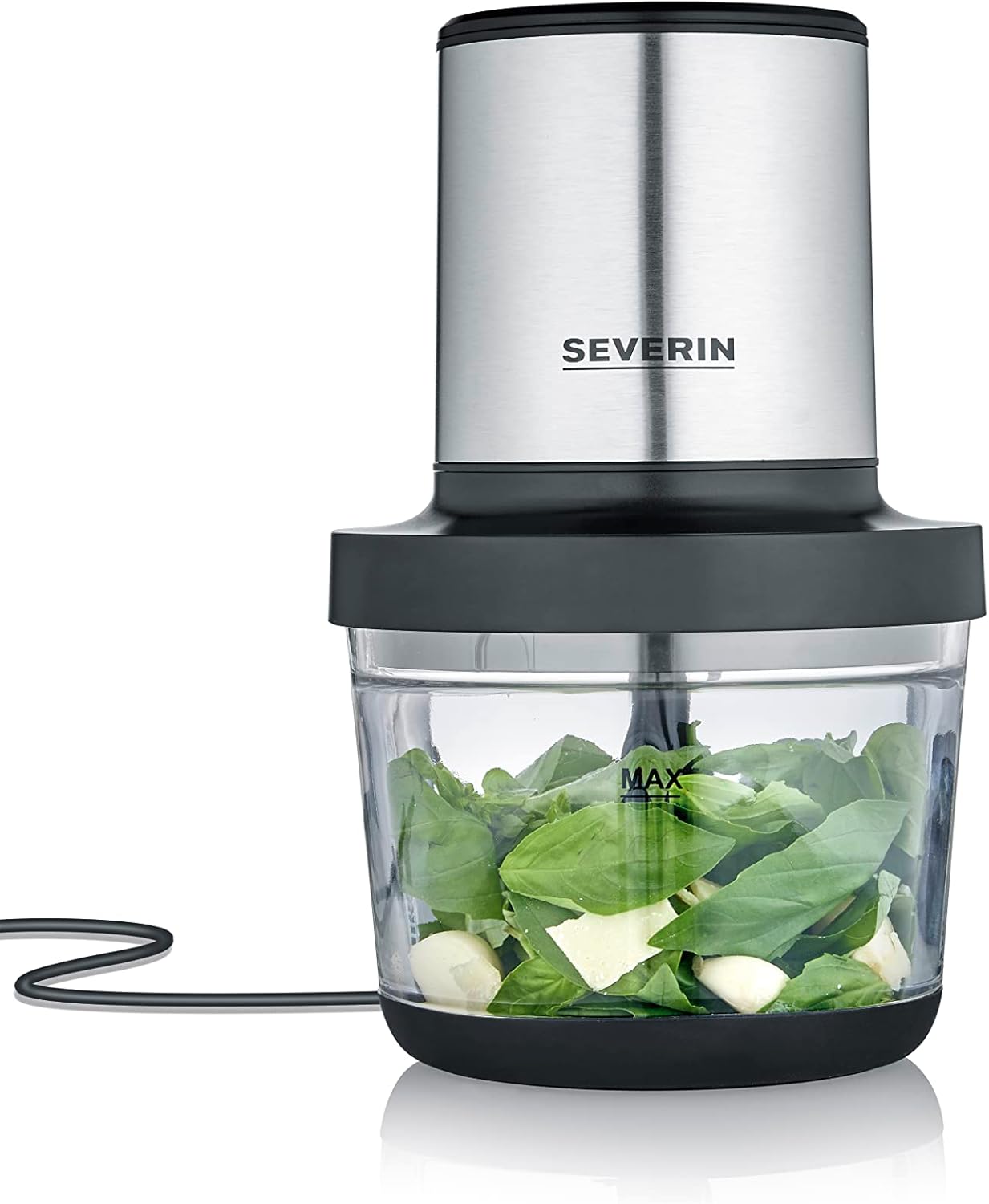 SEVERIN Store SEVERIN KM 3867 Universal Chopper for Coarse and Fine Choppers, Suitable for Crushed Ice, Cheese, Nuts and More, Matte Black/Brushed Stainless Steel