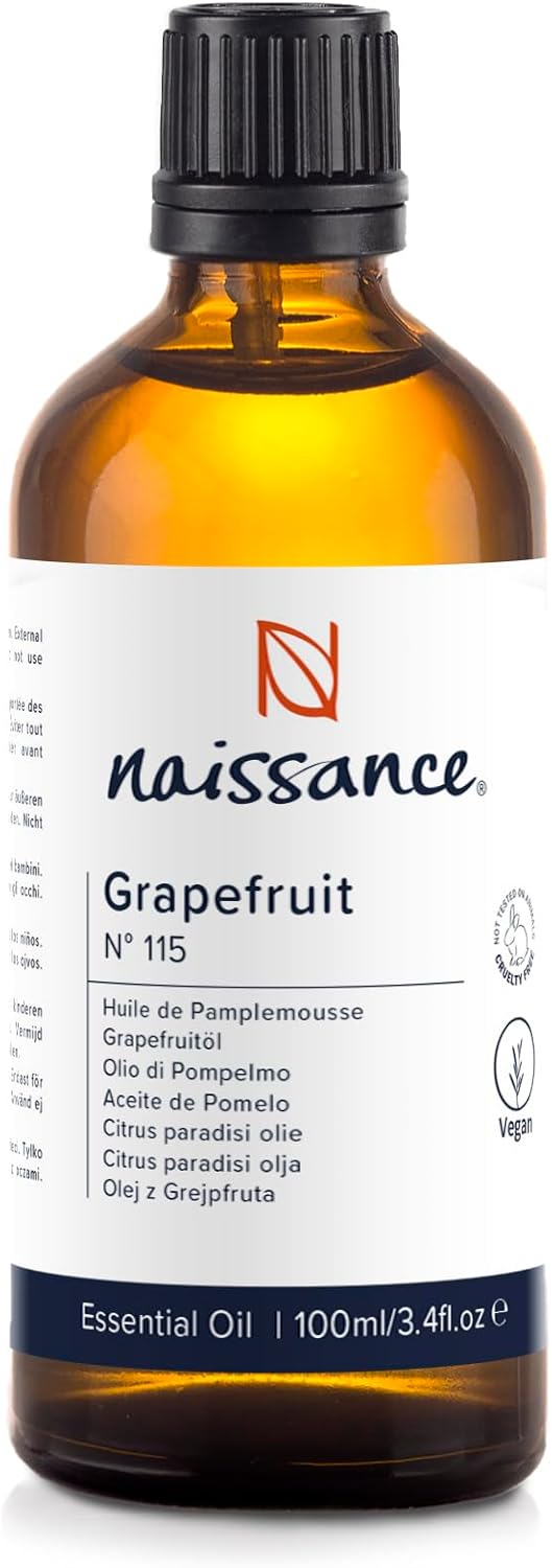 Naissance Grapefruit Essential Oil (No. 115), 100 ml, 100% Natural Pure Grapefruit Oil for Natural Cosmetics, Massage, Aromatherapy, Oil Burners, Fragrance Oil for Aroma Diffusers