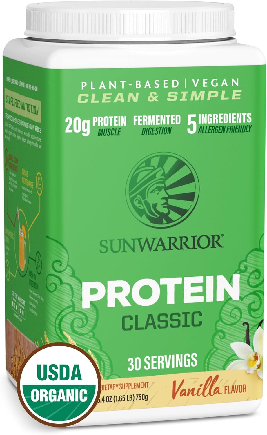 Sunwarrior, Classic Protein, Organic Plant-Based, Vanilla, 1.65 lb (750 g)