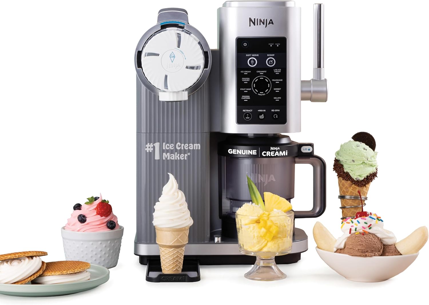 Ninja CREAMi Swirl Ice Cream and Soft Serving Machine, Sorbet, Milkshake, Frozen Yogurt, Low Calorie Program and More, 13-in-1, Soft Serving Handle and (2) Creami Swirl 473 ml, for Kids and