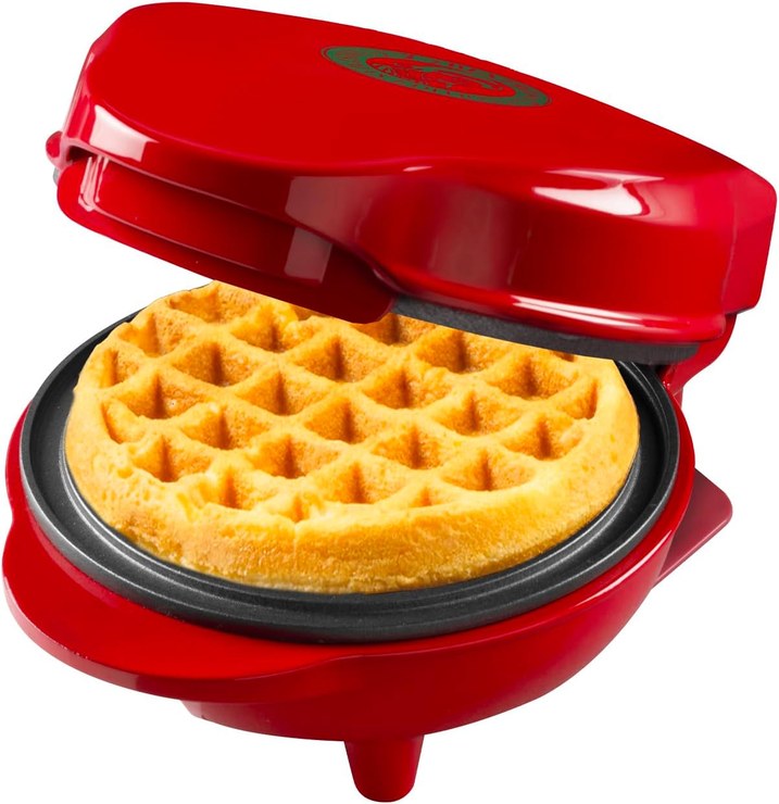 Bestron Mini Waffle Iron, Christmas Edition, Limited Edition, Waffle Maker with Non-Stick Coating, for Christmas, Parties or Gifts, Waffle Size 10 cm, Colour: Matte Red