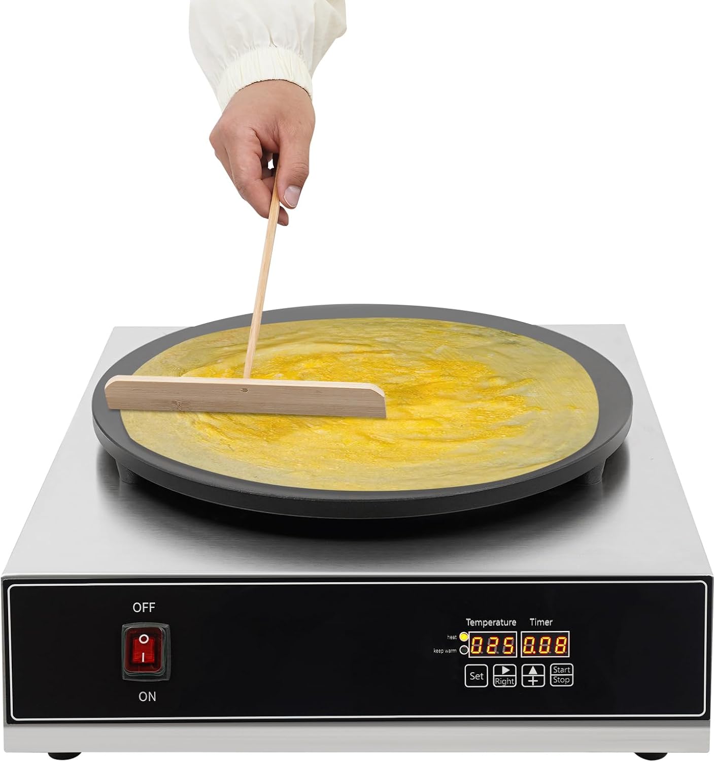 DOPBENT Crepes Maker, diameter 40 cm, 2800 W, for Sweet or Savory Crepes, Non-Stick Coating, Digital Display, Black