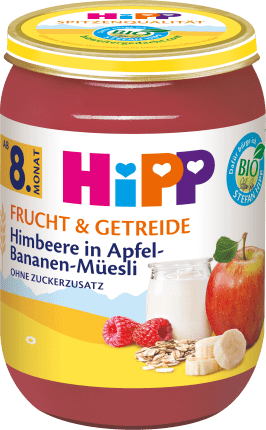 HiPP Fruit & Cereals Raspberry in apple-banana muesli from the 8th month, 190 g