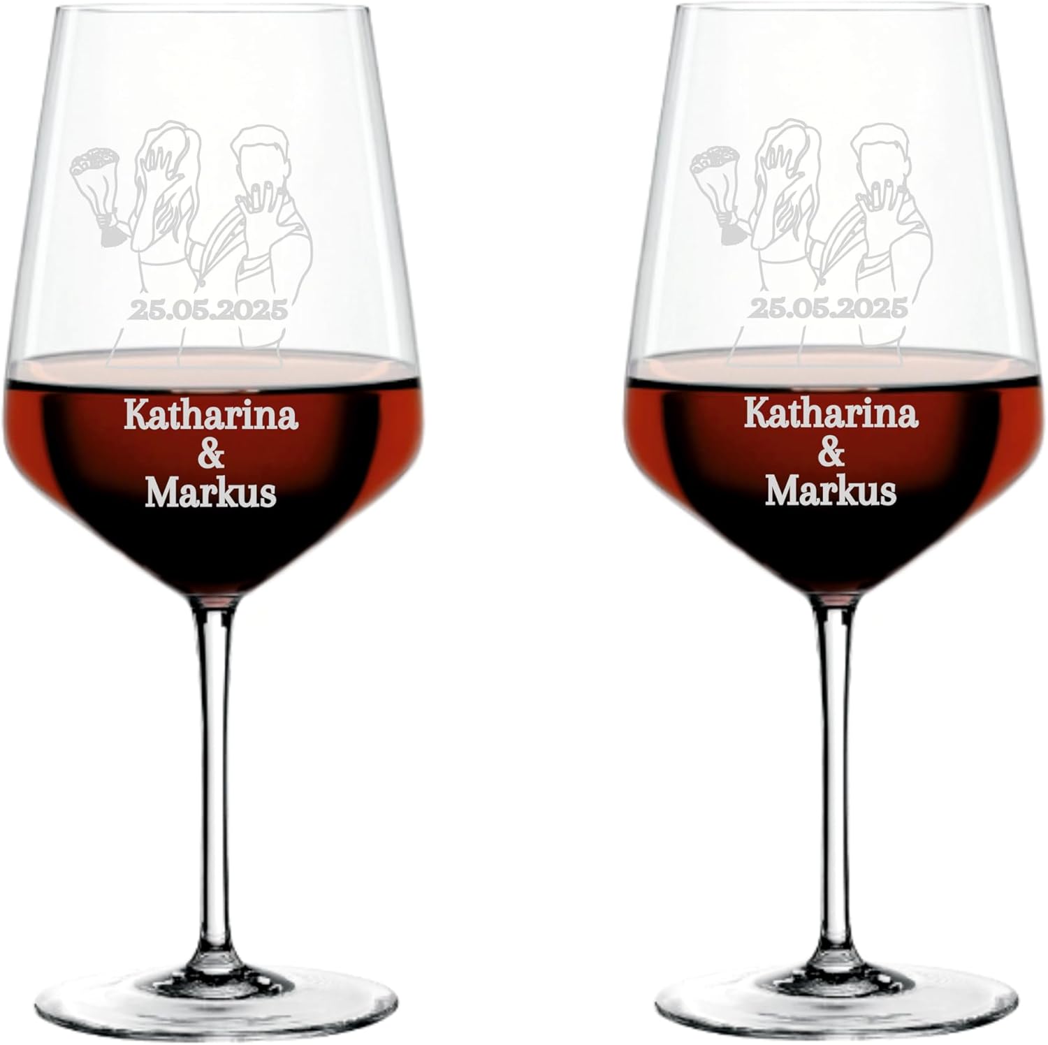 Spiegelau & Nachtmann Style Wine Glass Set of 2 with Engraving for Weddings Personalized with Name and Date / Individual Gift for Bride and Groom for Engagement/Anniversary/Wine Glasses
