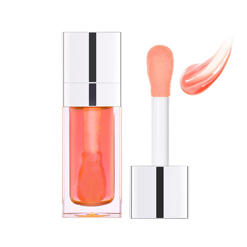 MMCute Hydrating Lip Glow Oil Plumping Lip Oil, Long Lip Gloss Tint Moisturising Lip Care Transparent Lip Stain Nourishing Non-Stick Formula, Soft Big Brush Head Glitter Shiny Lip Primer