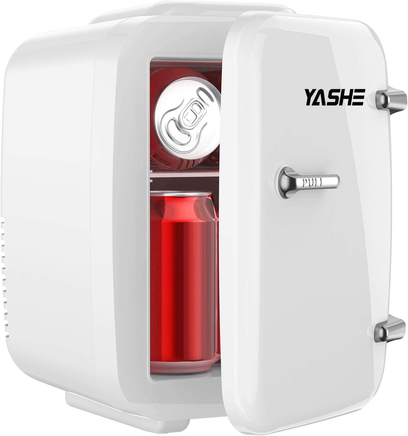 YASHE Mini Fridge, 4 Liter Mini Refrigerators for Cosmetics, Drinks, 220 V AC/12 V DC Thermoelectric Cooling and Heating, Small Fridge for Bedroom, Office, Dorm, Car (White)