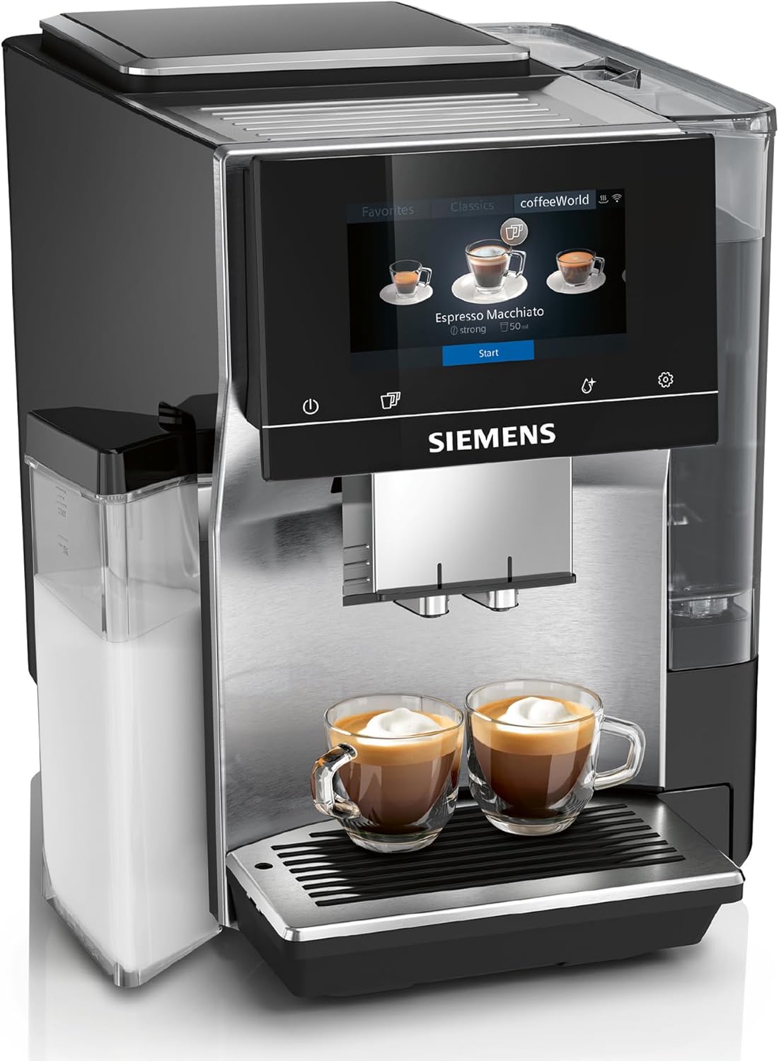 Siemens Fully Automatic Coffee Machine EQ700 Integral, Large Colored TFT Display, 36 Hot and Cold Drinks, Cold Brew, 2-Cup Function, App Control, Automatic Cleaning System, Stainless Steel, Black