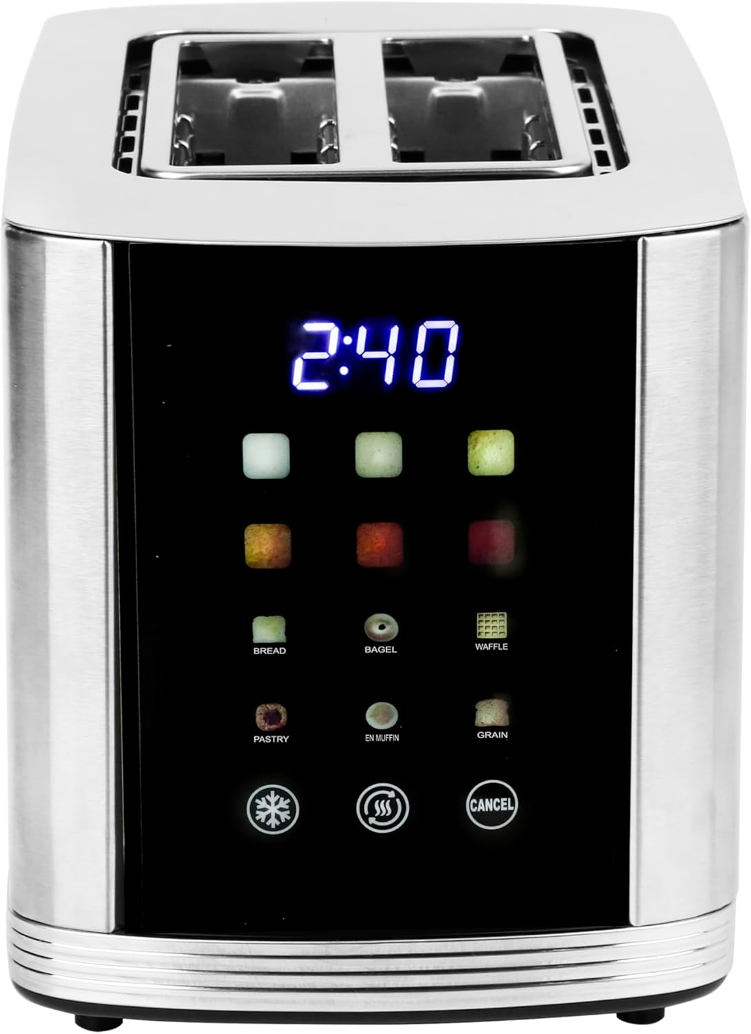 EMERIO TO-132888 Stainless Steel Toaster with Large Color Display | Touch | 2 toast slots | Automatic centering | Crumb Drawer | Cancel/Defrost/Heating | 6 Browning Levels | Bread Attachment | 800W |