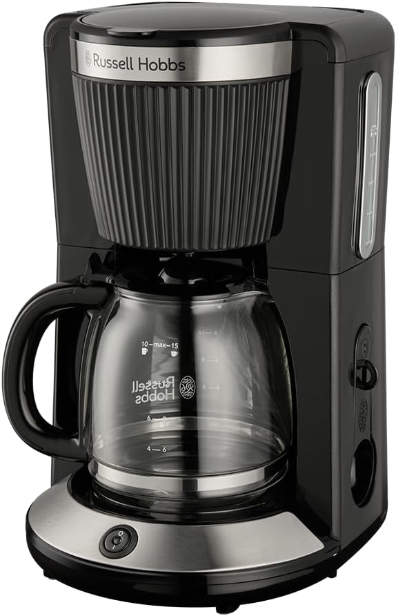 Russell Hobbs Filter Coffee Machine [1.25L, 1100W] Brontë Black (WhirlTech Brewing Technology, Drip Stop, Warming Plate, Glass Jug, Water Level Indicator, Pause & Pour Function) Coffee Machine 26780
