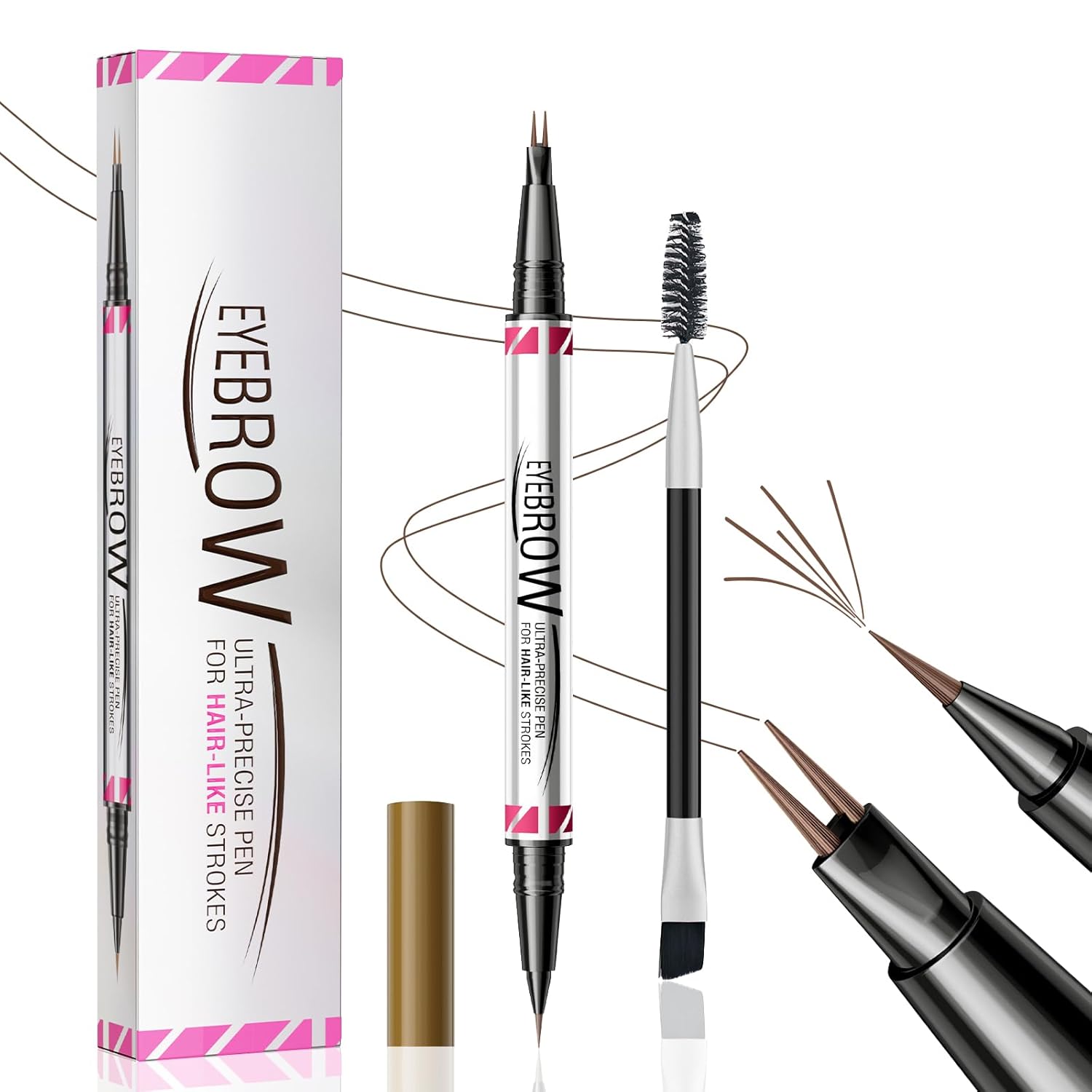 Ceboic Eyebrow Pencil, Waterproof 2-in-1 Dual-Ended 3D Microblading Eyebrow Pencil with 2 Micro Fork Tips, Smudge-proof Eyebrow Pencil Creates Natural Eyebrow Color, Brown