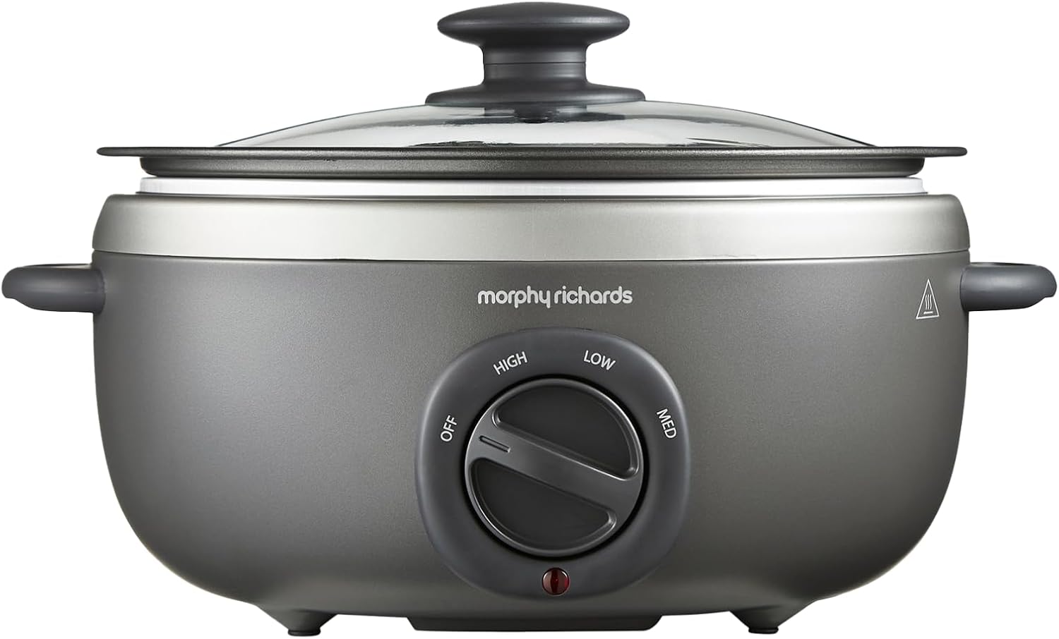 Morphy Richards Sear & Stew 460022 Oval Slow Cooker, Dishwasher Safe, Non-Stick Aluminum Pot, Cool Touch Handles, Glass Lid, Matte Finish, 163W, Titanium