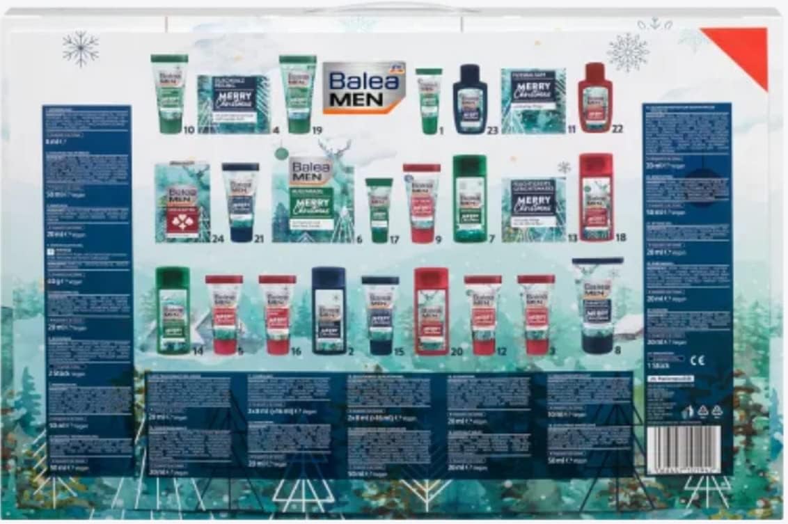 Balea Adventskalender 2022 Men\'s Beauty Classic Edition 24 Care Beauty Cosmetics Advent Calendar for Men, Christmas Calendar Value 80, Men, Blue