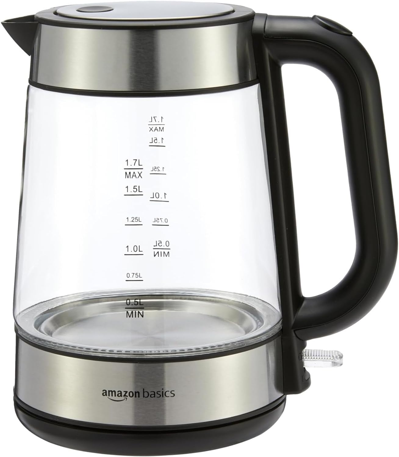 Amazon Basics Electric Kettle Glass Kettle 1.7L 2200W Black Silver