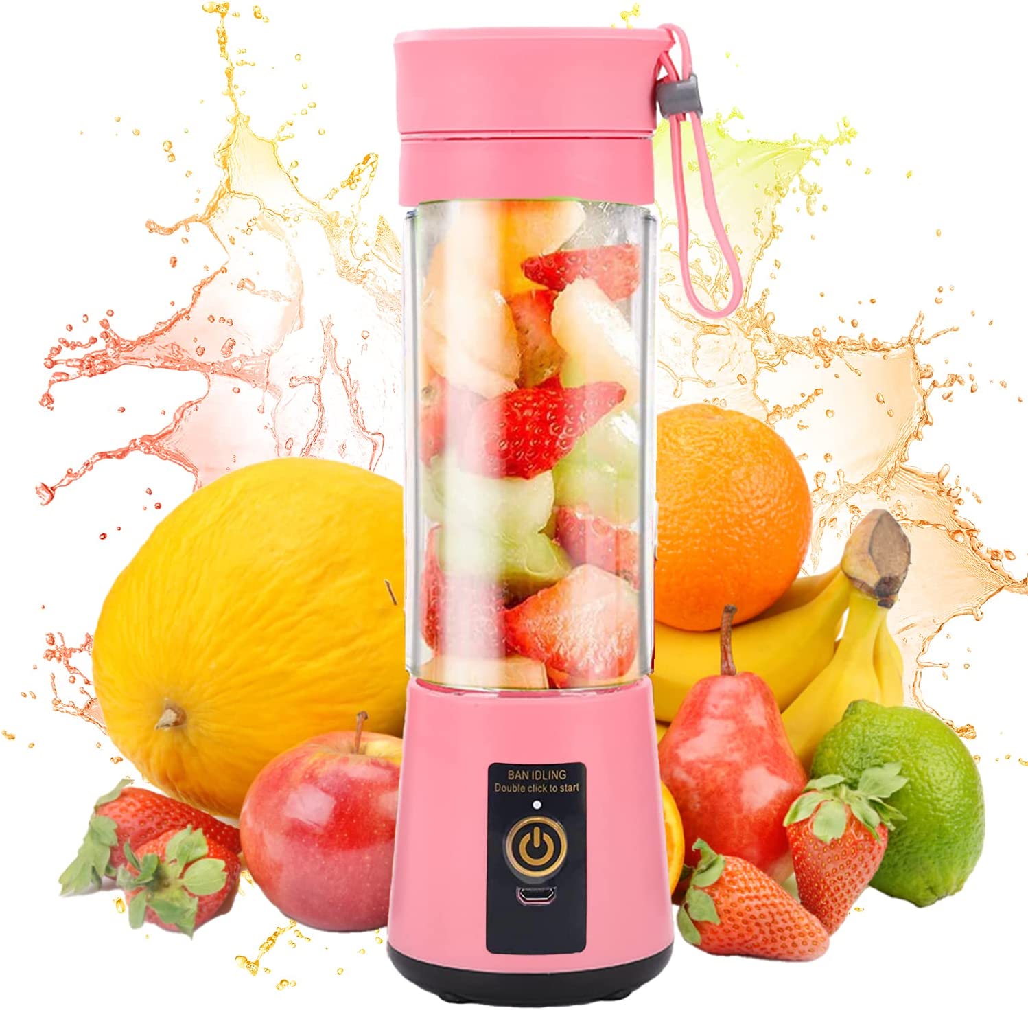 VORAE Portable Blender - Rechargeable 6 Sheet Blender Cup | Travel Blender for Fresh Juice Shakes and Smoothies | For Home, Sports, Outdoor, Travel (Pink)
